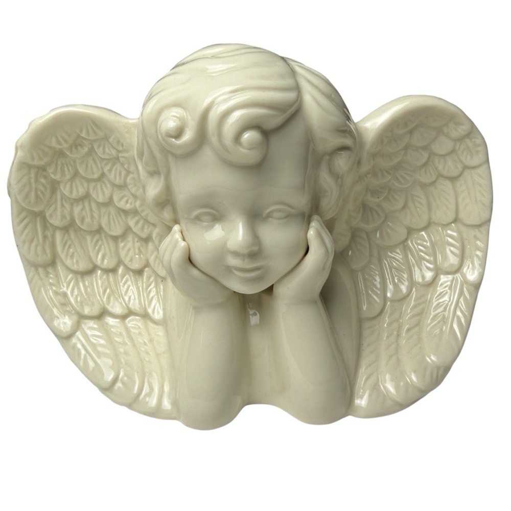 VTG Ivory Ceramic Cherub Angel Box Planter Celestial Fairycore Ceramic Gothic